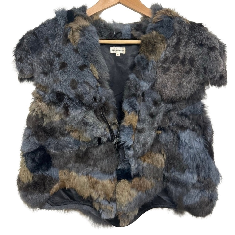 Vintage Dyed Rabbit Fur Vest  Blue Beige Tones SZ Medium Boho Chic GUC